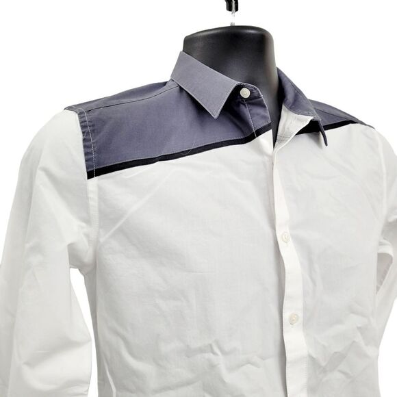 2/$20Top Fashion Grey & White Buttons Down Shirt Slim Fit Size: Small - Picture 2 of 6